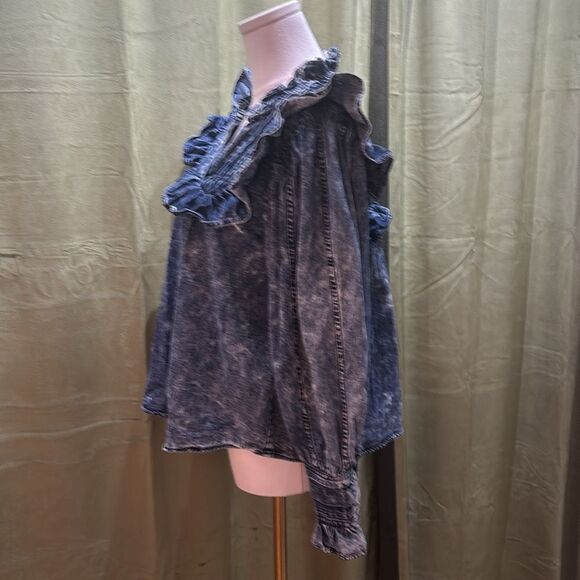 Sea New York Blue acid denim Ruffled Blouse, M - Picture 8 of 12